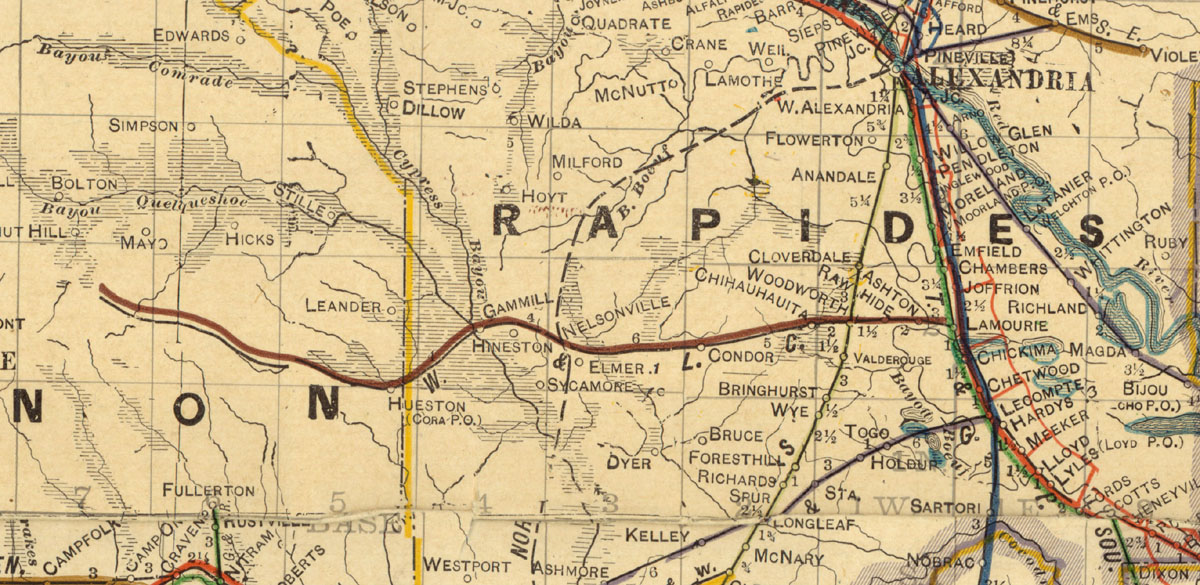 Woodworth & Louisiana Central Railway Company (La.) , Map Showing Route in 1913.