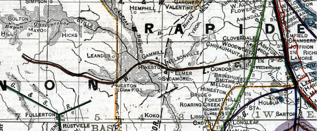 Woodworth & Louisiana Central Railway Company (La.) , Map Showing Route in 1920.