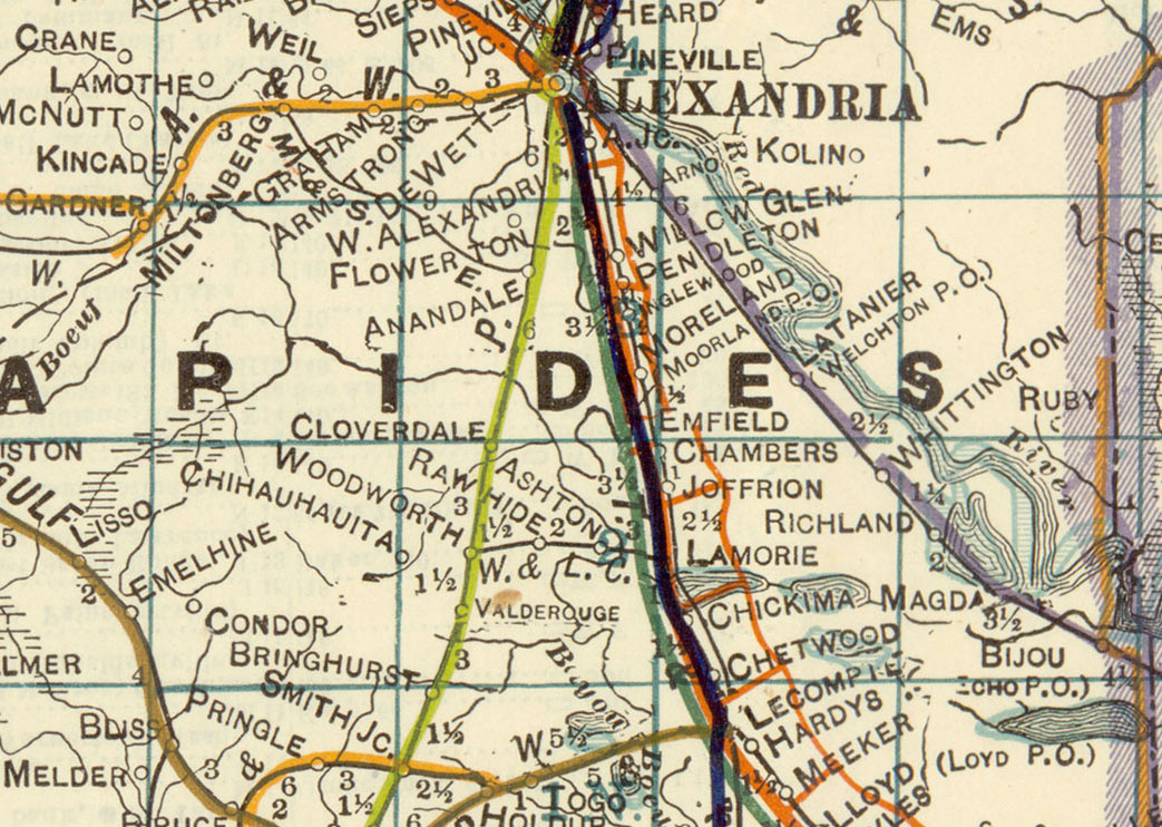 Woodworth & Louisiana Central Railway Company (La.) , Map Showing Route in 1922.