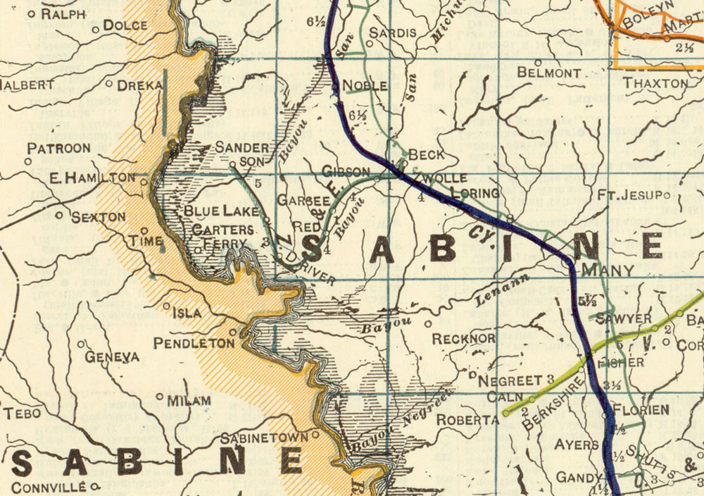Zwolle & Eastern Railroad Co. (La.), Map Showing Route in 1922.