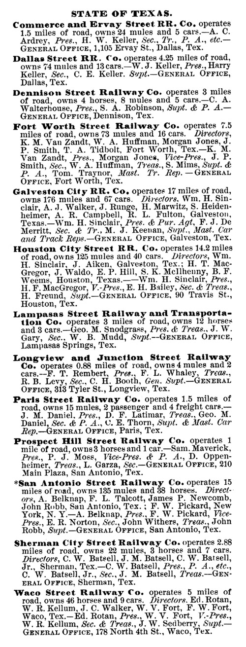 Texas Street Railways in 1886