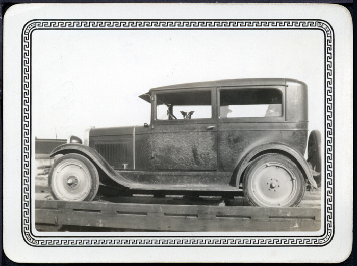 Aransas Harbor Terminal Ry., closeup of car mounted onto AHT's car transport train. 