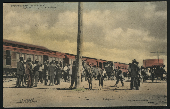 Abilene & Southern Ry. passenger train at Ovalo, Texas. 1913 circa. 