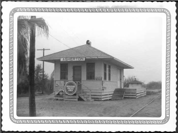 Missouri Pacific Lines depot at Asherton, Texas, 1954. 