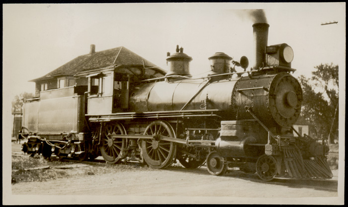 Atlantic Northern Ry. locomotive no. 2 at the Atlantic depot, circa 1930's. 