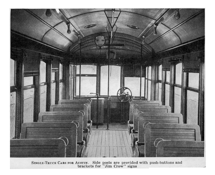 Inerior view of an Austin Street Ry. car manufactured by the J. G. Brill Company. Circa 1914. 