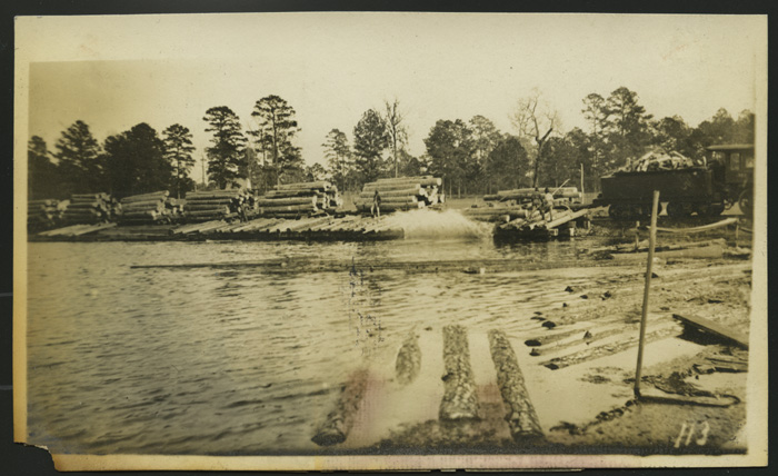 Black Lake Lumber Company log train at the Campti, Louisiana millpond, 1911. 