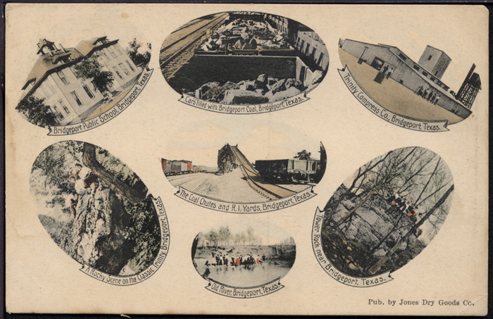 Bridgeport, Texas multi-view postcard with views of Bridgeport area industries. Undated. 