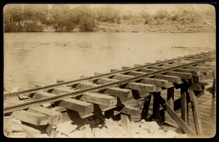 Scholten Cedar Co. tram bridge over the Colorado River. 